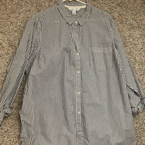 Blueish Gray and white stripped button down shirt